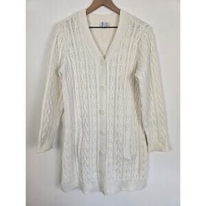 D&Co Chunky Knit White Ivory Cardigan Sweater Mid Length Size M Cottagecore